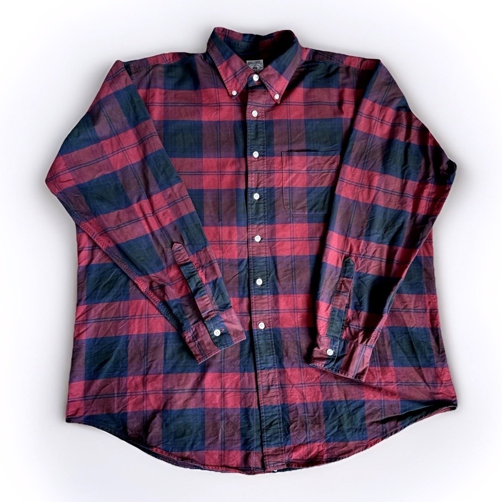 Brooks Brothers Sport Shirt Mens XL Red Blue Plaid Flannel Button Down Made USA